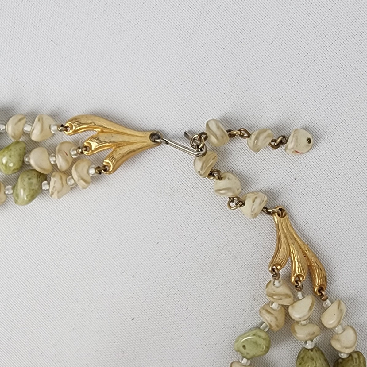 Vintage Green & Cream Polished Stone Beaded Layered Necklace