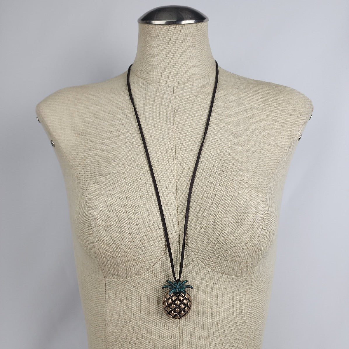 Pineapple Pendant Leather Cord Necklace