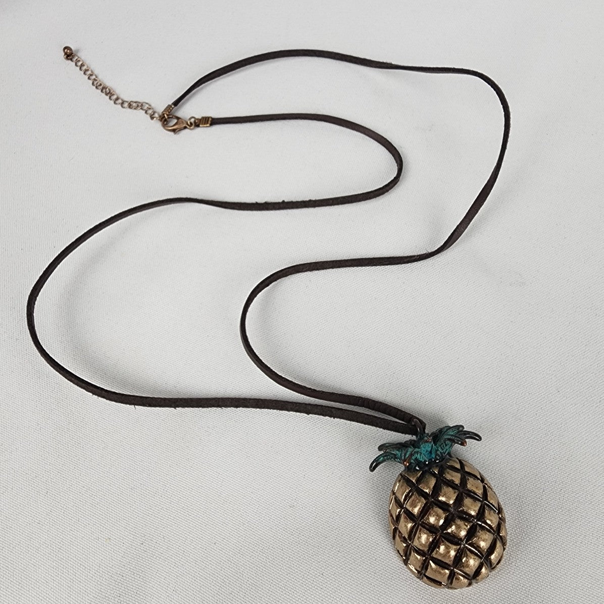 Pineapple Pendant Leather Cord Necklace