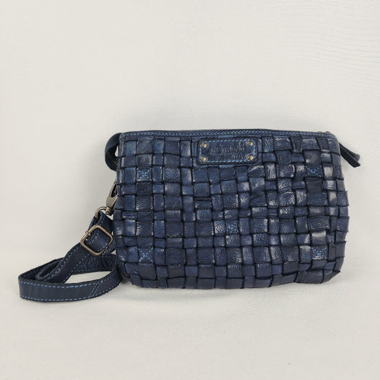 The Trend Blue Basket Weave Leather Crossbody Purse