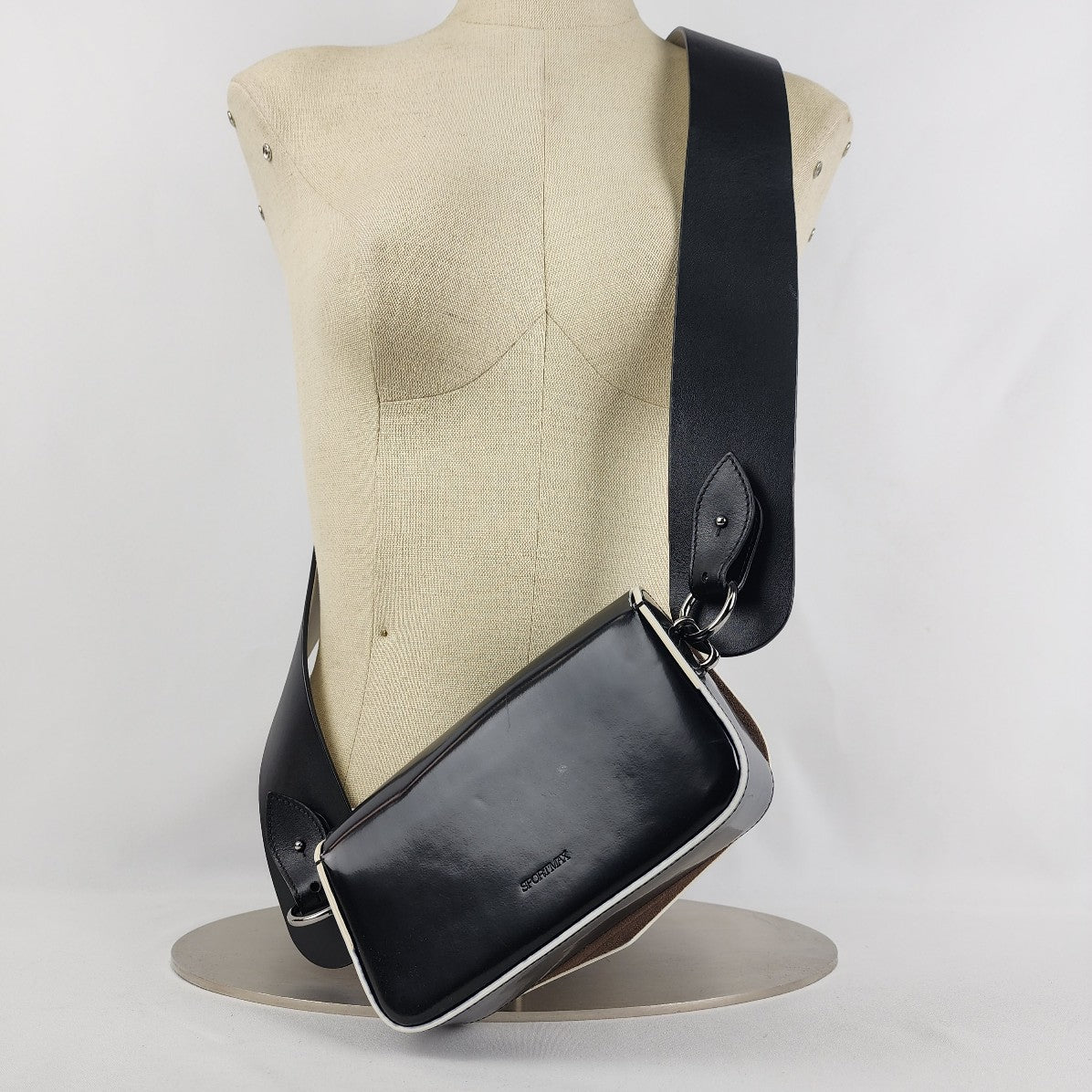 Sportmax Made In Italy Black & White Leather Belt Shoulder Bag Purse