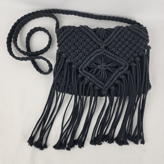 Mossimo Black Macramé Fringe Shoulder Purse