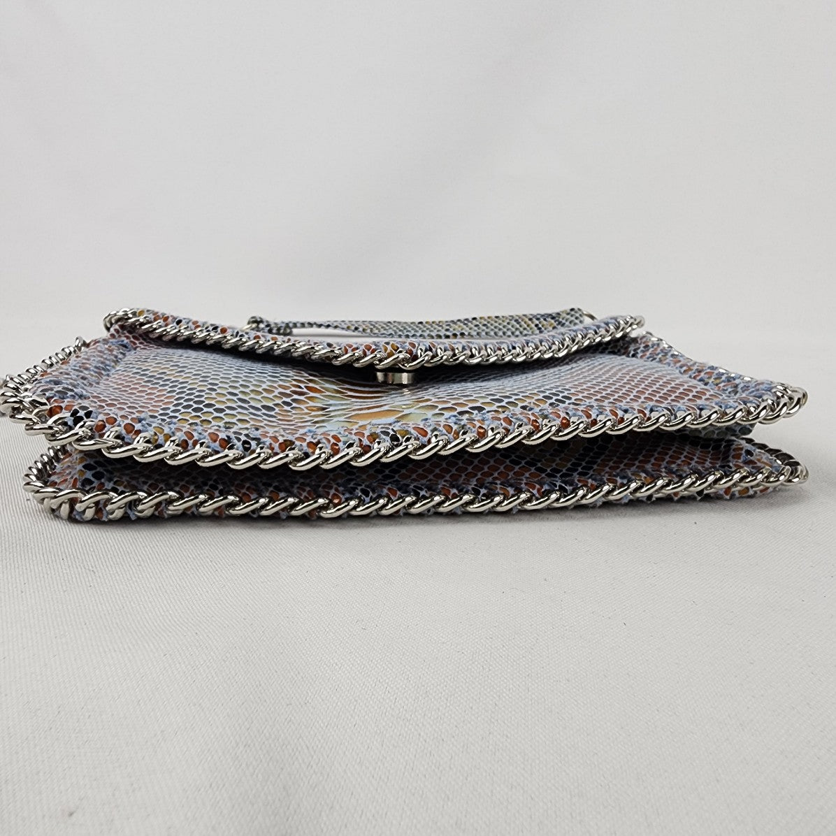 Sondra Roberts Reptile Print Leather Chain Detail Shoulder Clutch Purse
