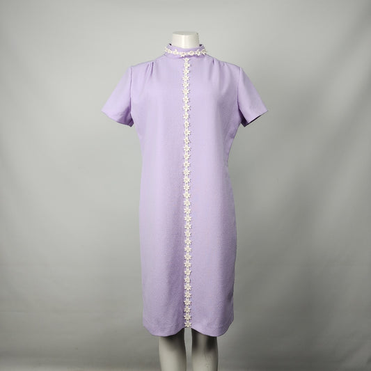 Vintage 60s Lavender Purple Floral Detail Shift Dress Size M/L