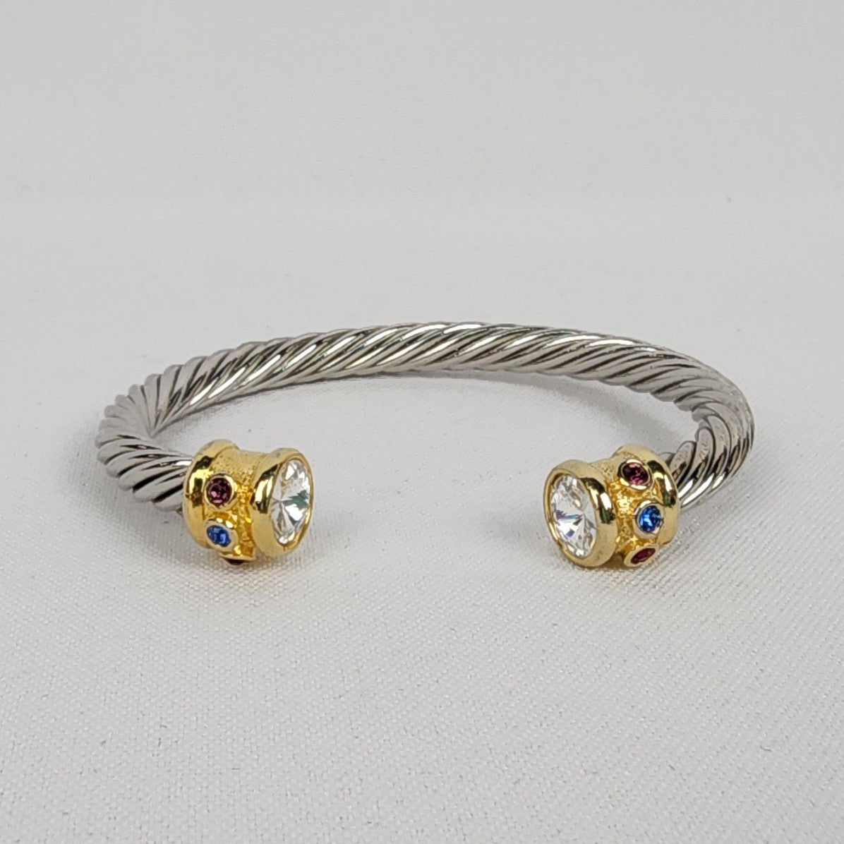 Silver & Gold Crystal Rope Detail Cuff Bracelet