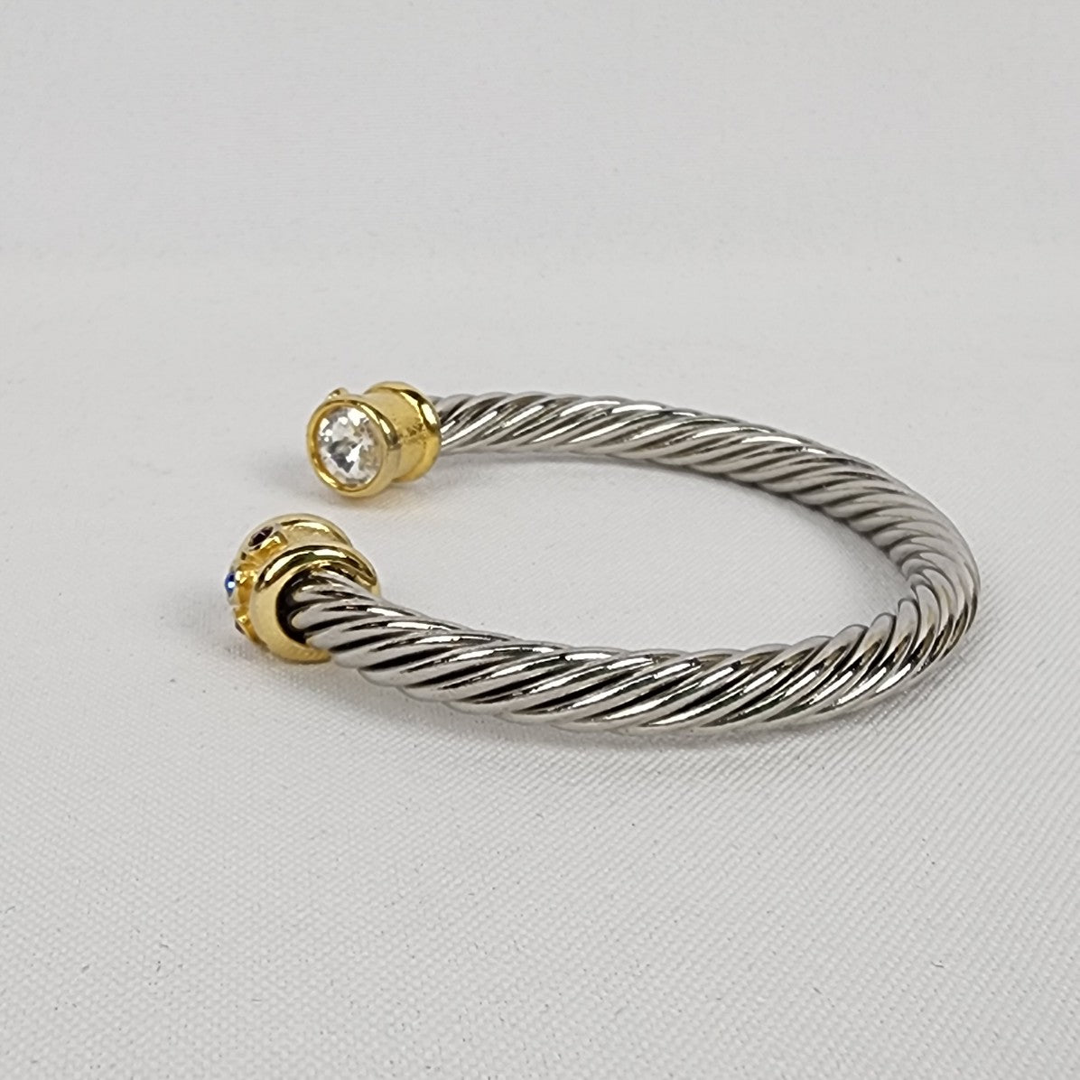 Silver & Gold Crystal Rope Detail Cuff Bracelet