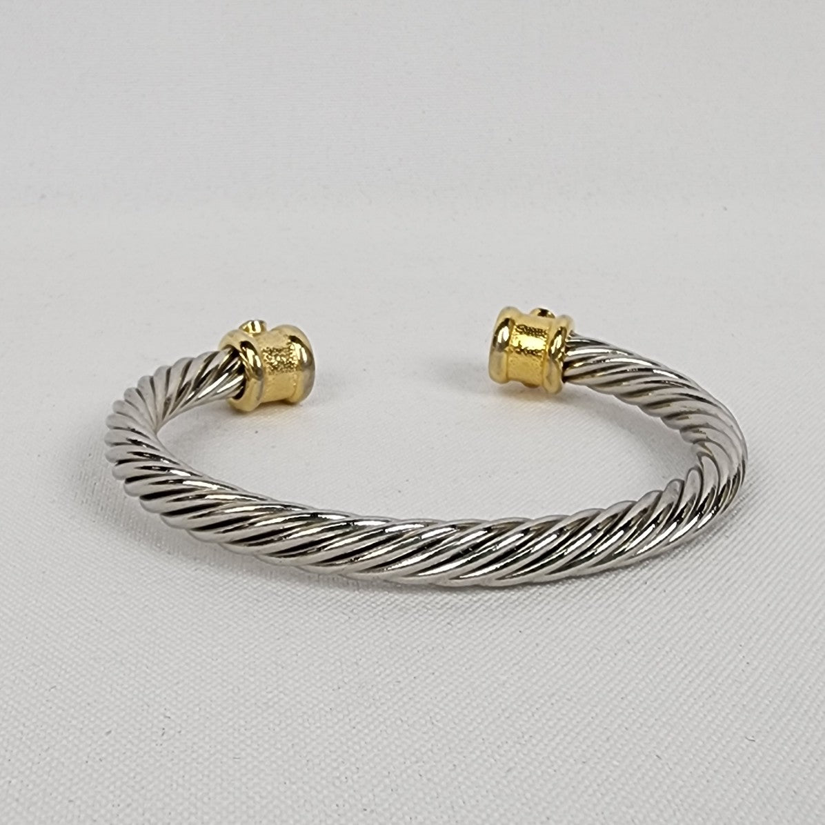 Silver & Gold Crystal Rope Detail Cuff Bracelet