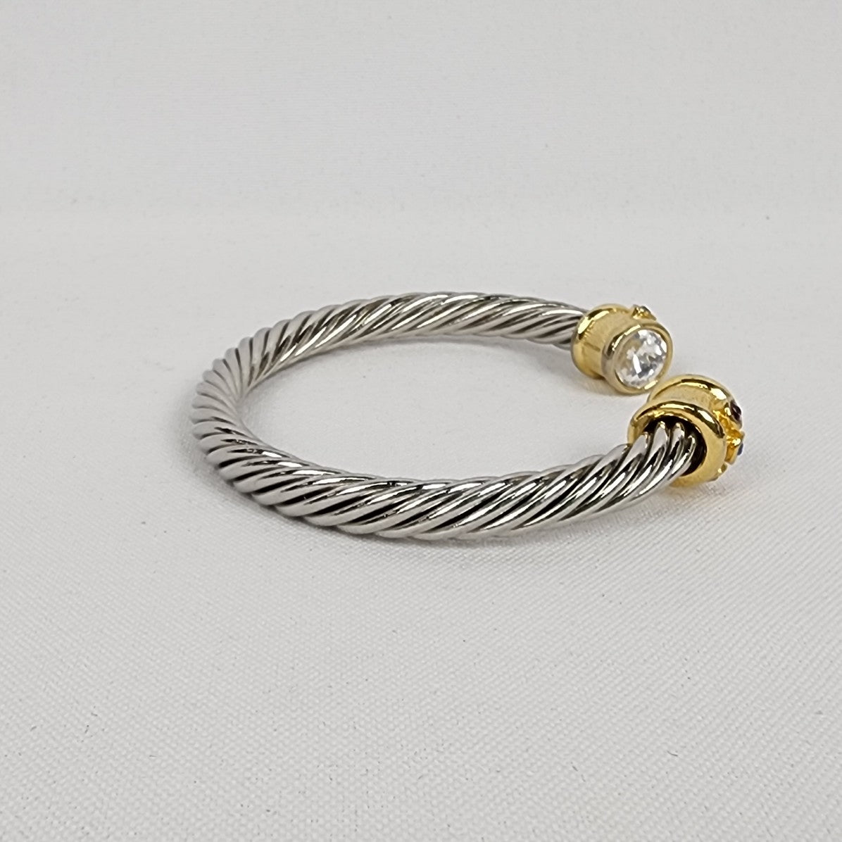 Silver & Gold Crystal Rope Detail Cuff Bracelet