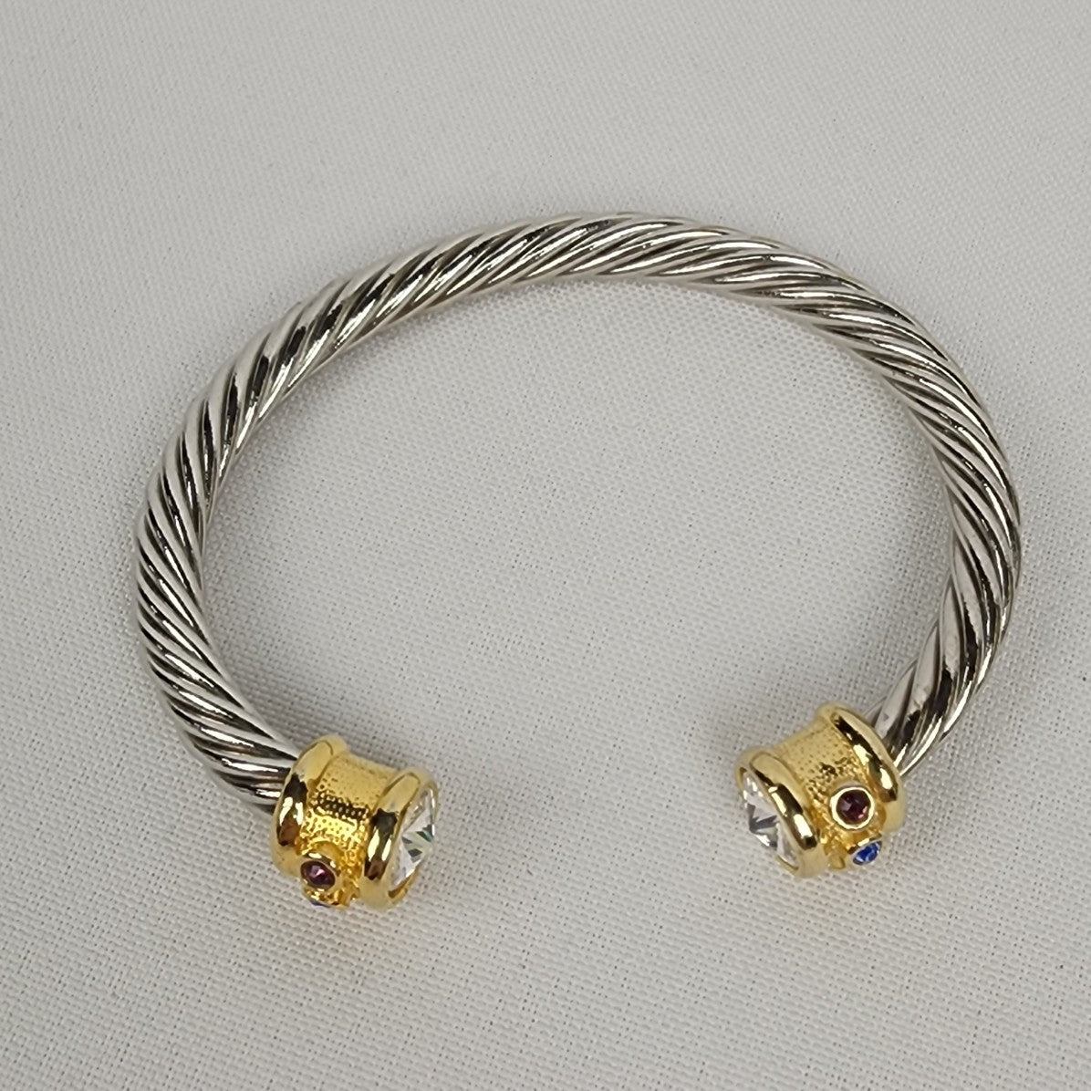 Silver & Gold Crystal Rope Detail Cuff Bracelet