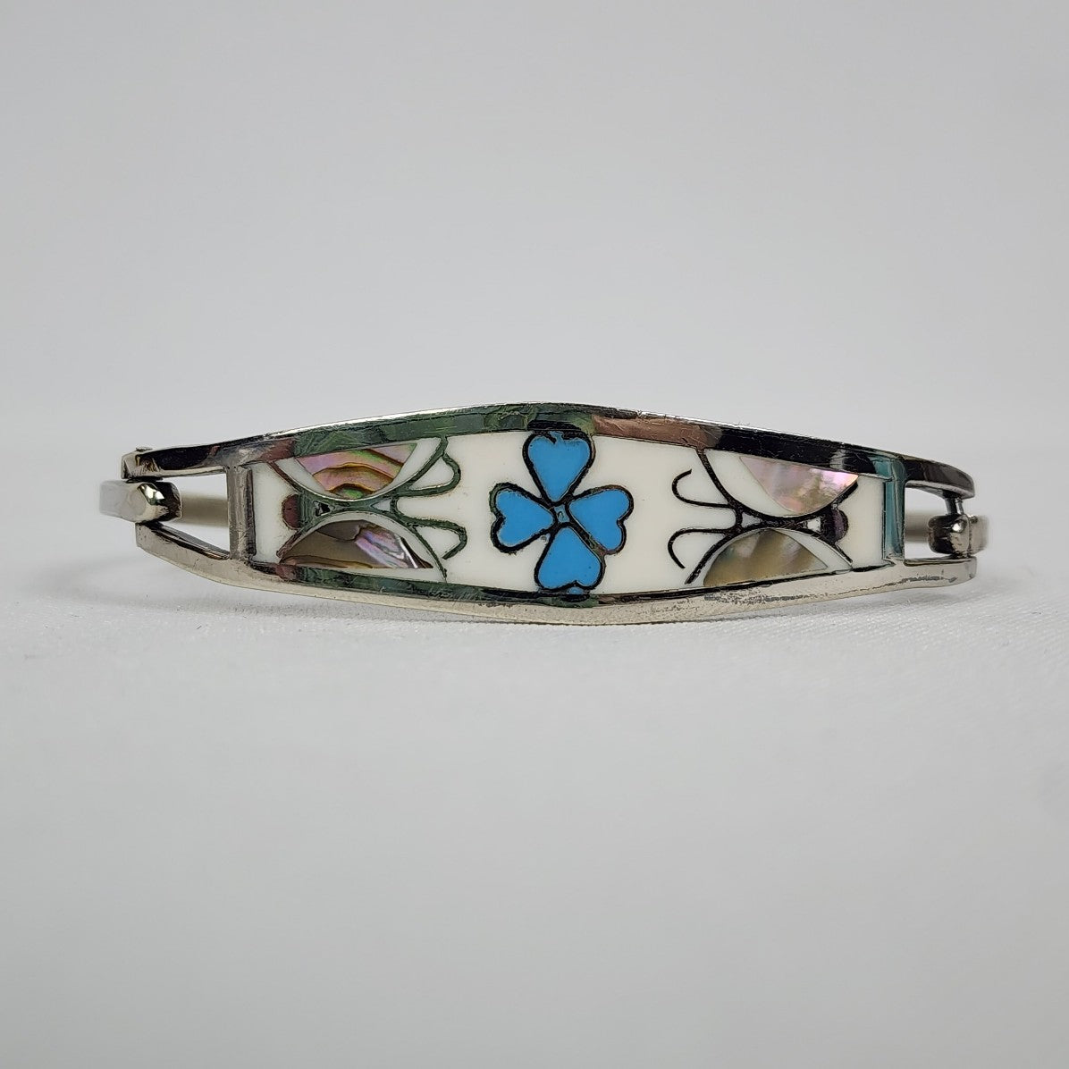 Vintage Mexico Silver Butterfly Flower Hinge Bracelet