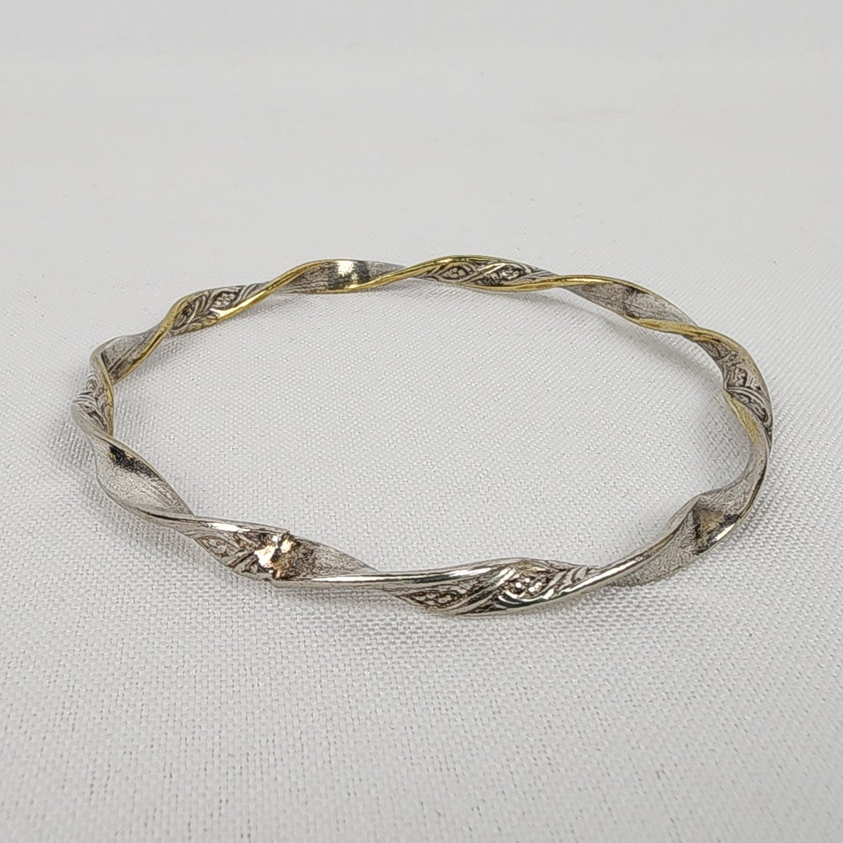 Vintage Silver Flower Twisted Stacking Bracelet