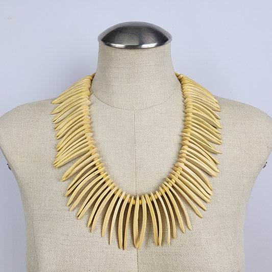 Vintage Wood Boho Statement Necklace