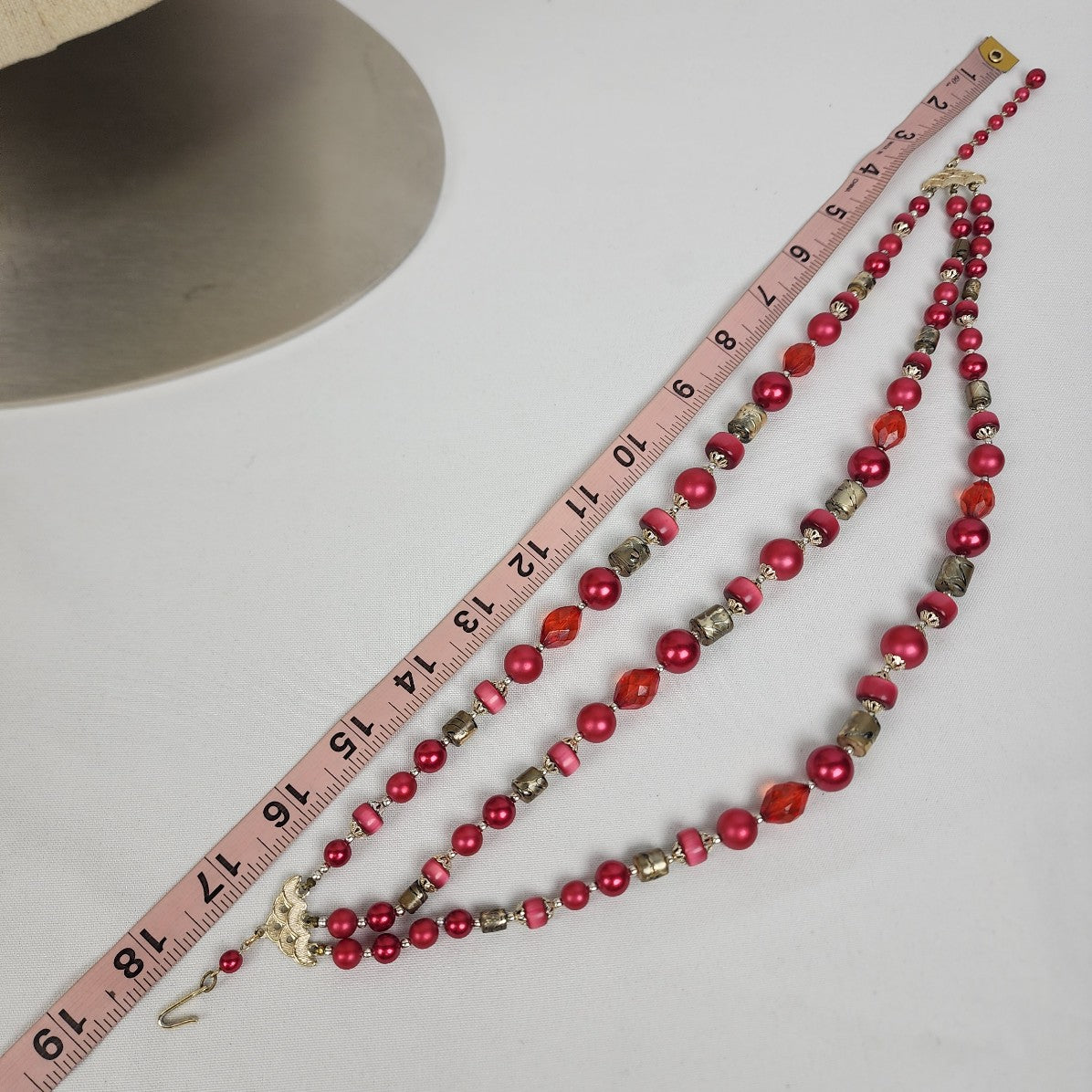 Vintage Japan Pink Beaded Three Strand Layered Necklace