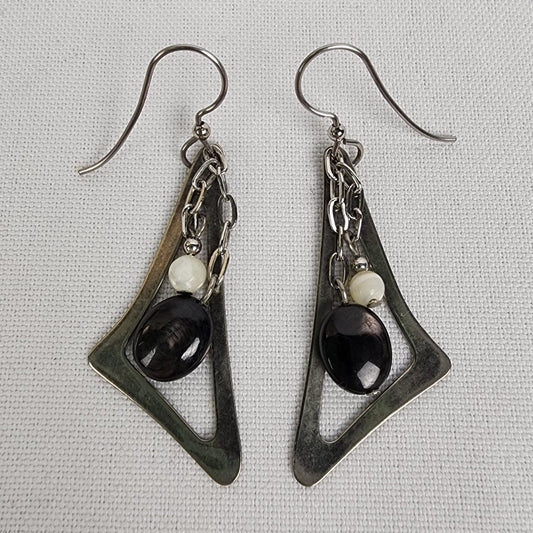 Silver Beaded Drop Earrings