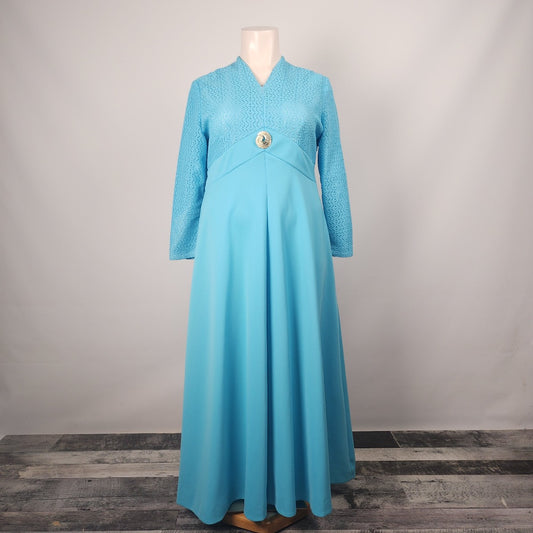 Vintage 60s Light Blue Long Sleeve Evening Gown Size 2XL