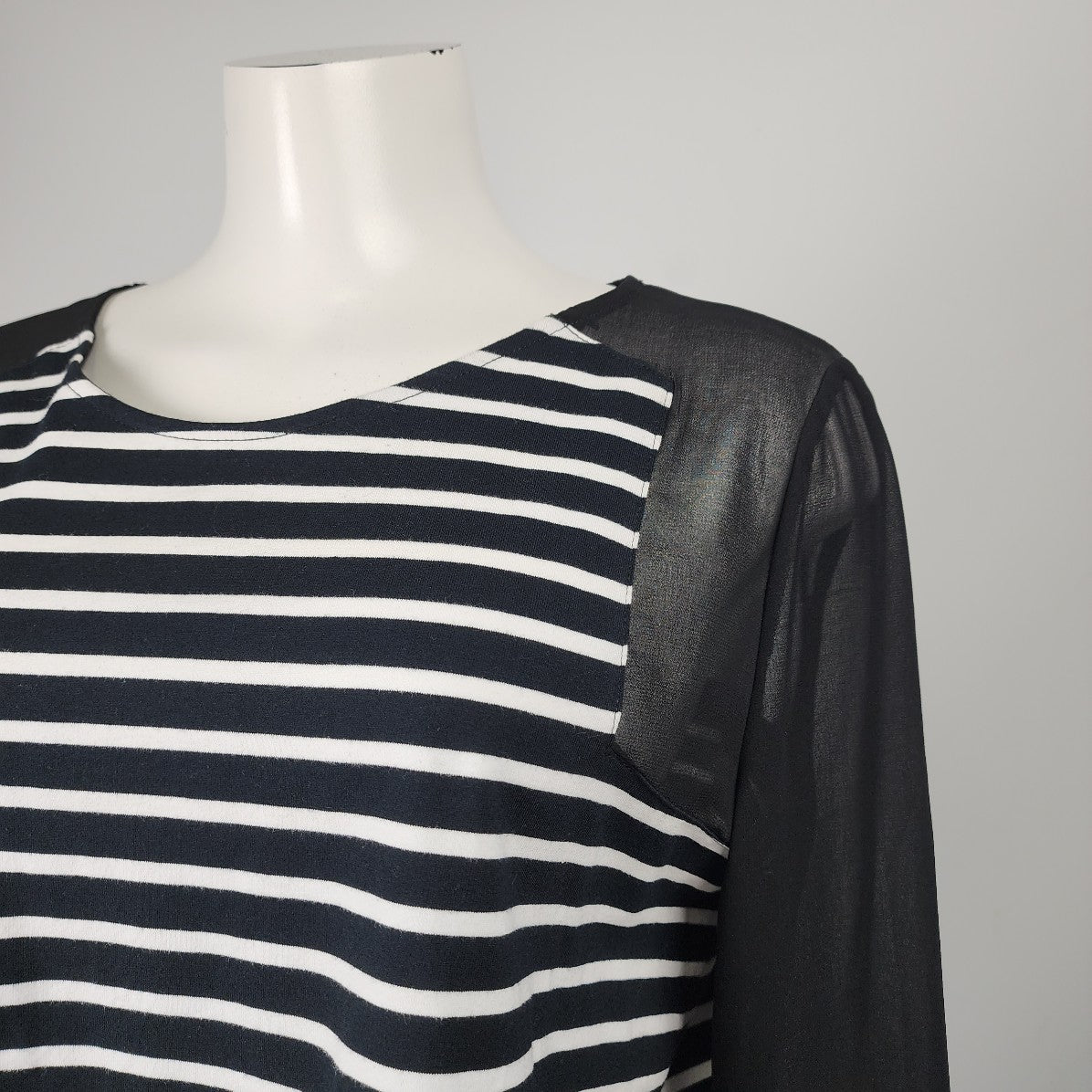 Mink Pink Black Sheer Long Sleeve Striped Top Size M