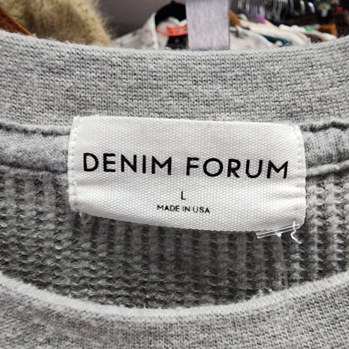 Denim Forum Grey Waffle Knit Long Sleeve Top Size L