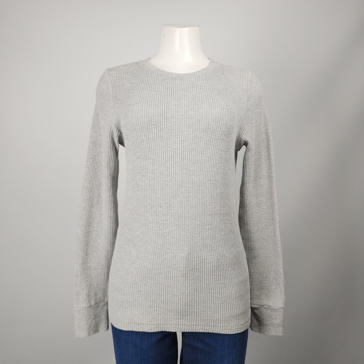 Denim Forum Grey Waffle Knit Long Sleeve Top Size L