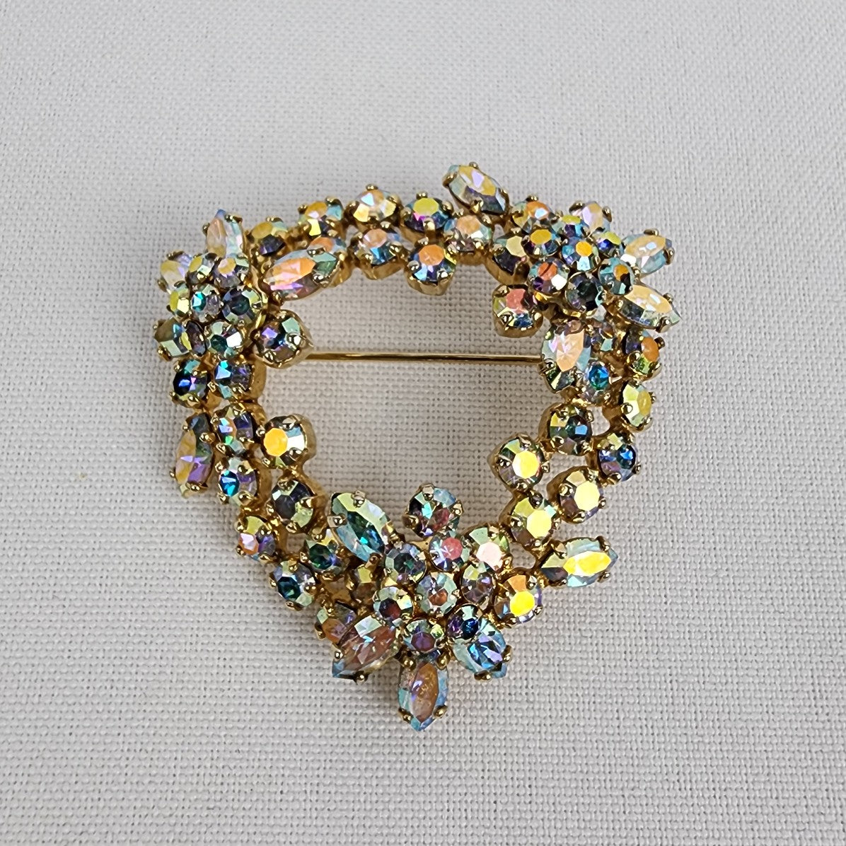 Vintage Sherman Ab Rhinestone Gold Tone Floral Brooch