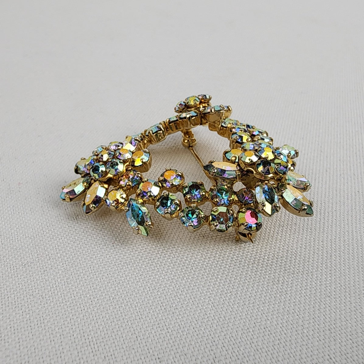 Vintage Sherman Ab Rhinestone Gold Tone Floral Brooch