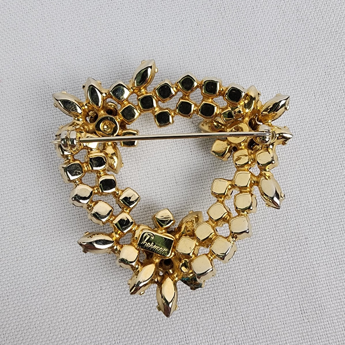 Vintage Sherman Ab Rhinestone Gold Tone Floral Brooch