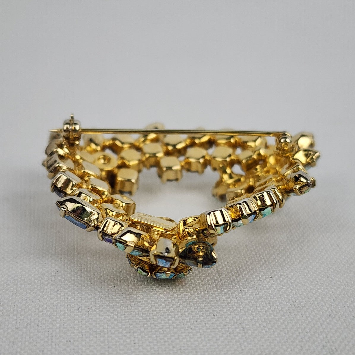 Vintage Sherman Ab Rhinestone Gold Tone Floral Brooch