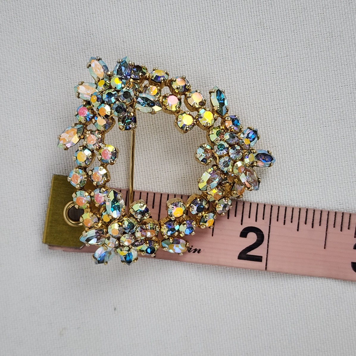 Vintage Sherman Ab Rhinestone Gold Tone Floral Brooch