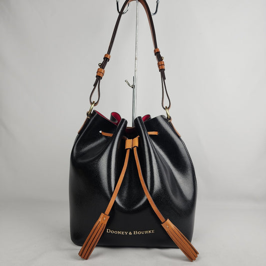 Dooney & Bourke Siena Serena Black Embossed Leather Bucket Bag Purse