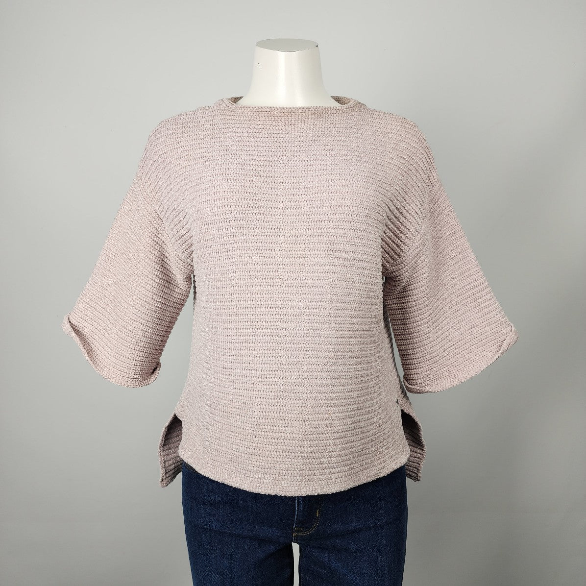 Monk & Lou Pink Cream Fuzzy Knit Sweater Top Size S/M