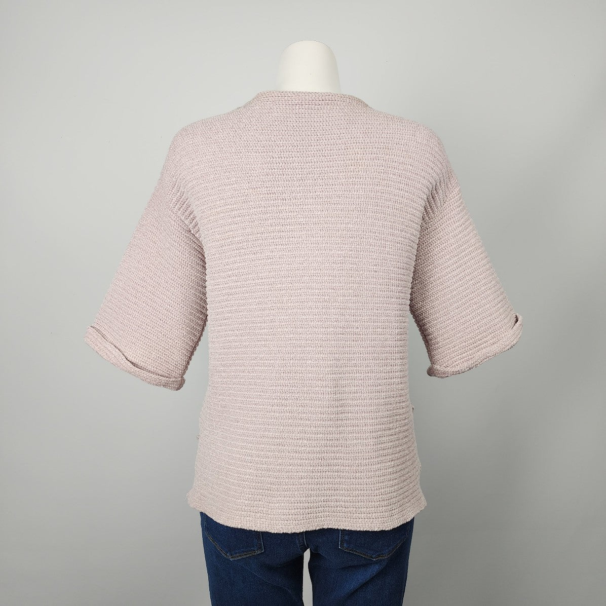 Monk & Lou Pink Cream Fuzzy Knit Sweater Top Size S/M