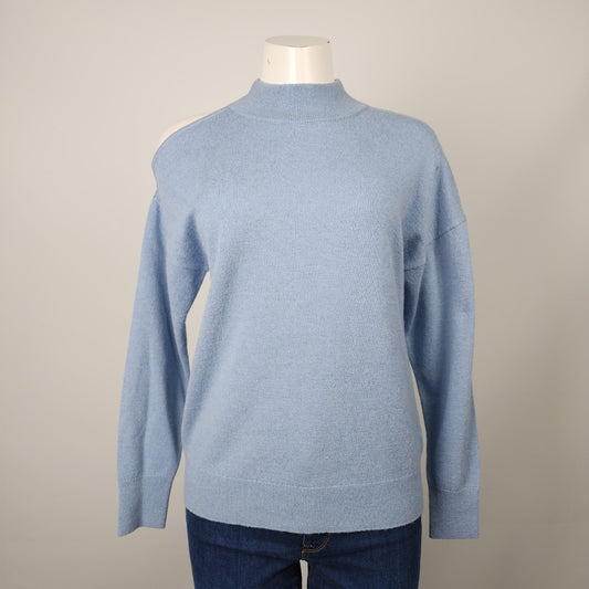 Michael Kors Blue Merino Wool Asymmetrical Cold Shoulder Knit Sweater Size XS