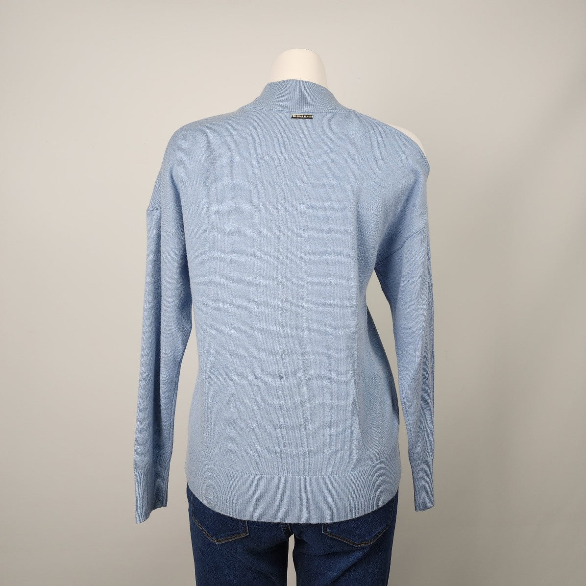 Michael Kors Blue Merino Wool Asymmetrical Cold Shoulder Knit Sweater Size XS