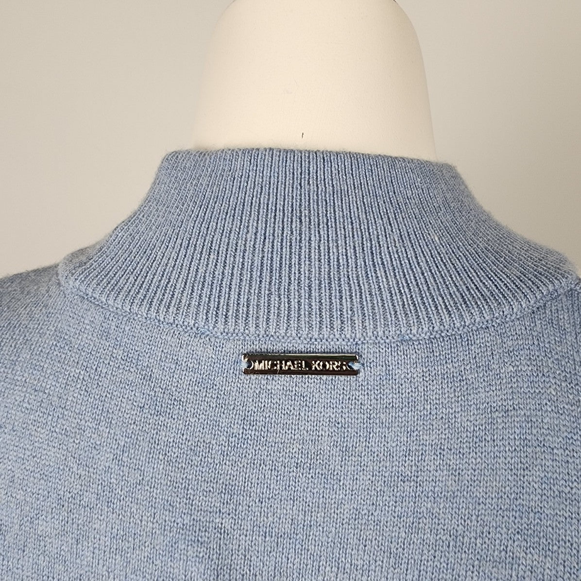 Michael Kors Blue Merino Wool Asymmetrical Cold Shoulder Knit Sweater Size XS