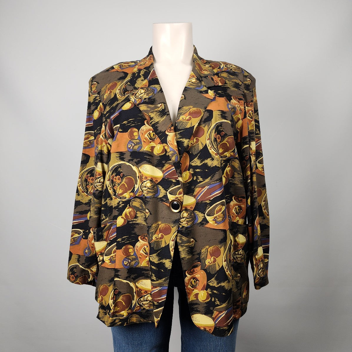 Liz Moody Orange & Brown Floral Button Up Blazer Size 2XL