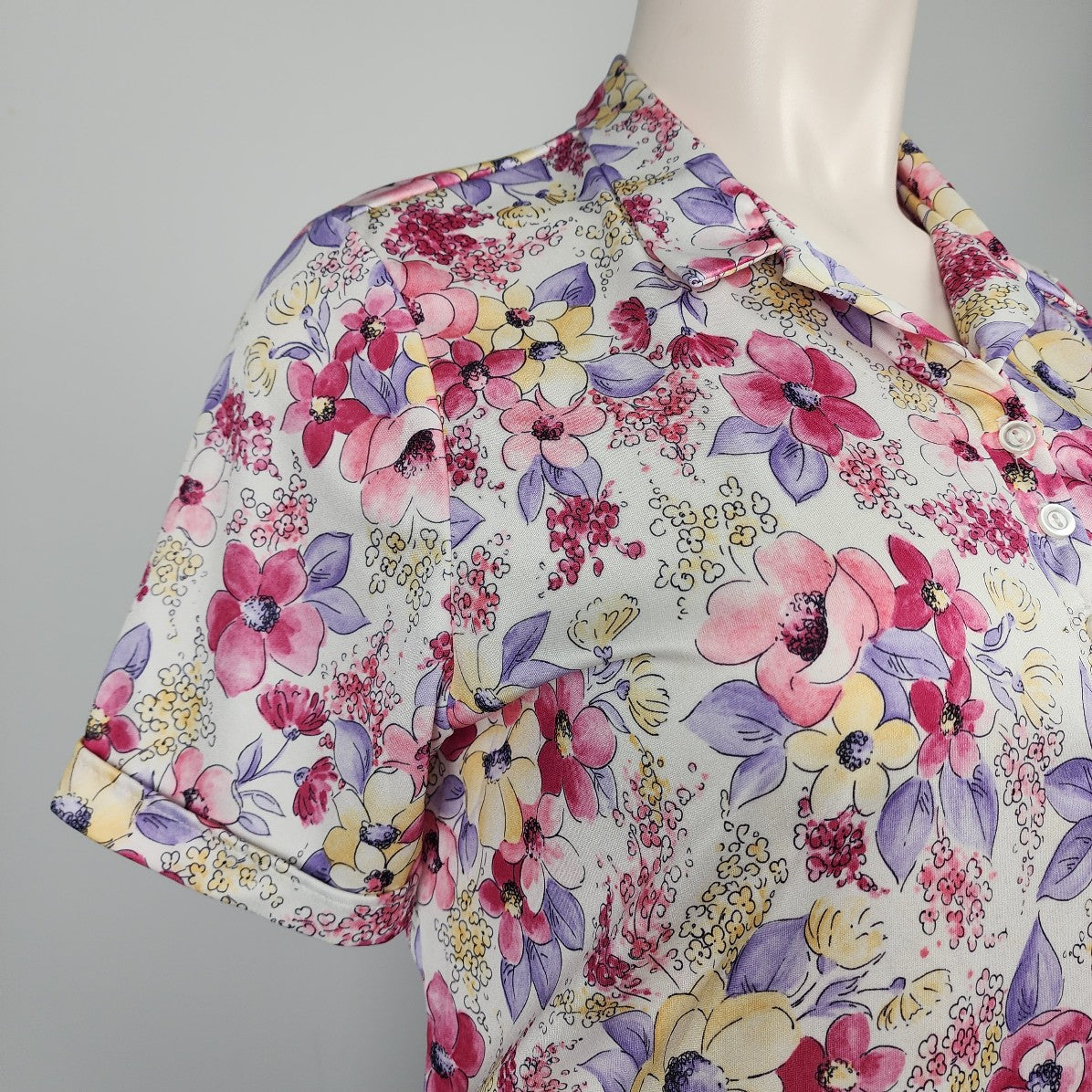Vintage Floral Short Sleeve Button Down Top Size L/XL