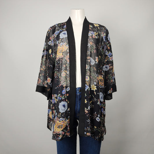 Tribal Jeans Black Floral Kimono Cardigan Size M