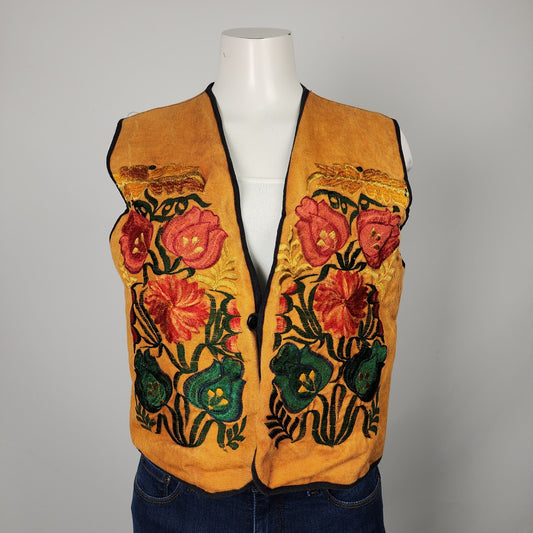 Vintage Cotton Floral Embroidered Vest Size M