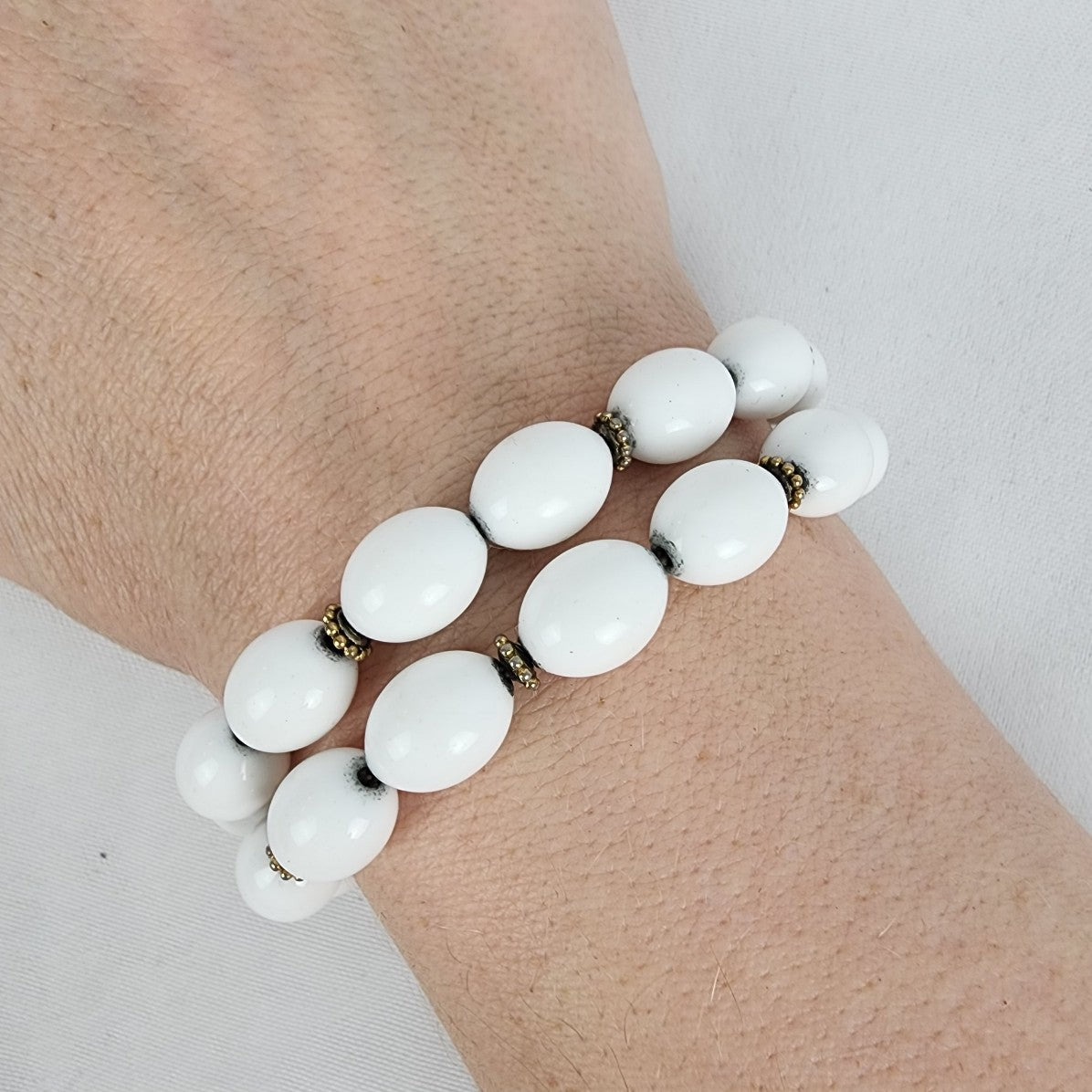 Vintage Monet White Beaded Gold Tone Bracelet