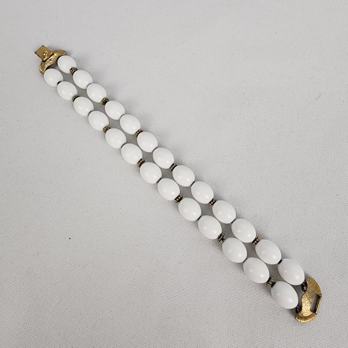 Vintage Monet White Beaded Gold Tone Bracelet