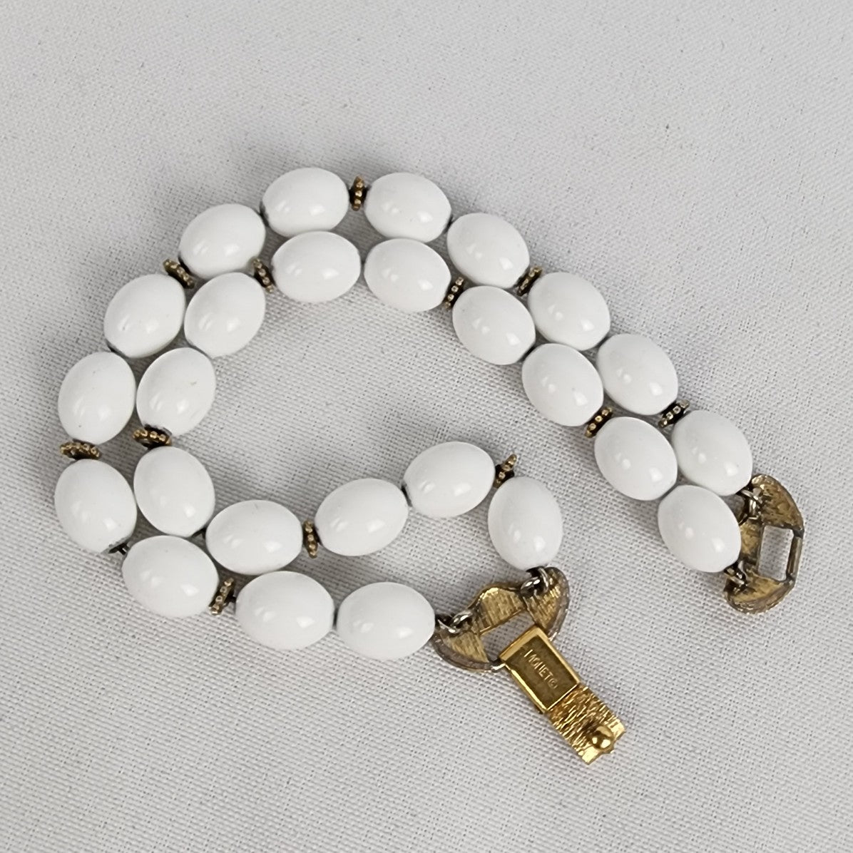 Vintage Monet White Beaded Gold Tone Bracelet