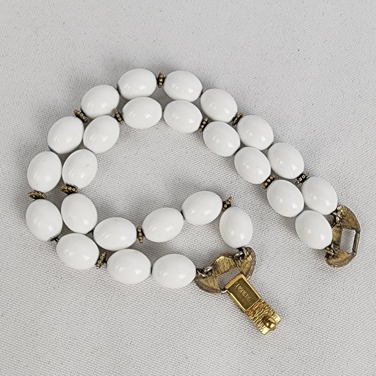 Vintage Monet White Beaded Gold Tone Bracelet