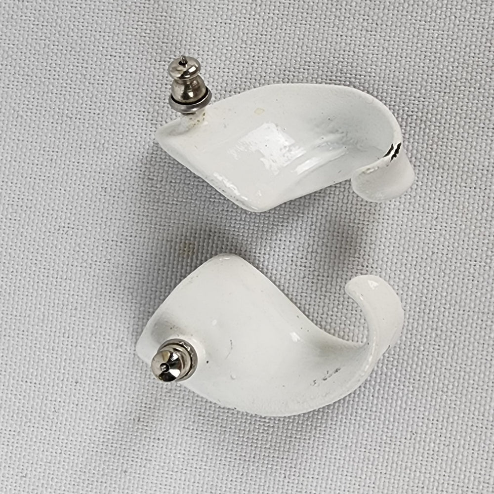 Vintage White & Navy Blue Enamel Earrings