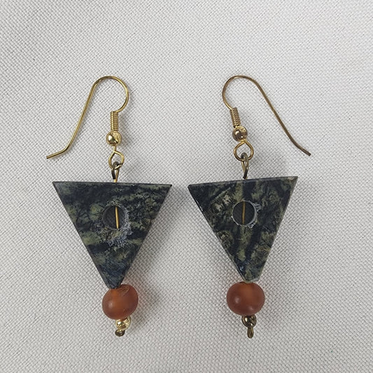 Natural Stone Triangle Beaded Drop Earrings