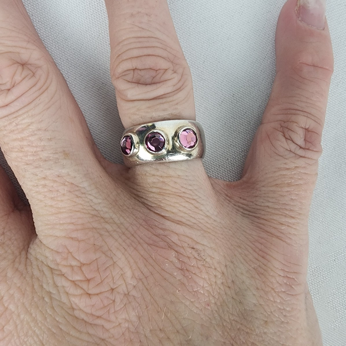 Sterling Silver  Pink Stone Chunky Ring Size 7