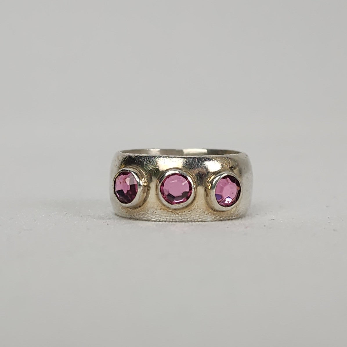 Sterling Silver  Pink Stone Chunky Ring Size 7