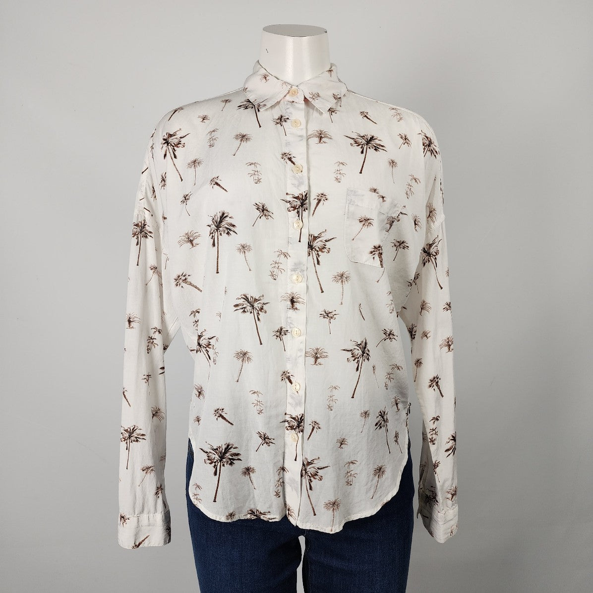 Maison Scotch White Cotton Floral Button Up Blouse Top Size M