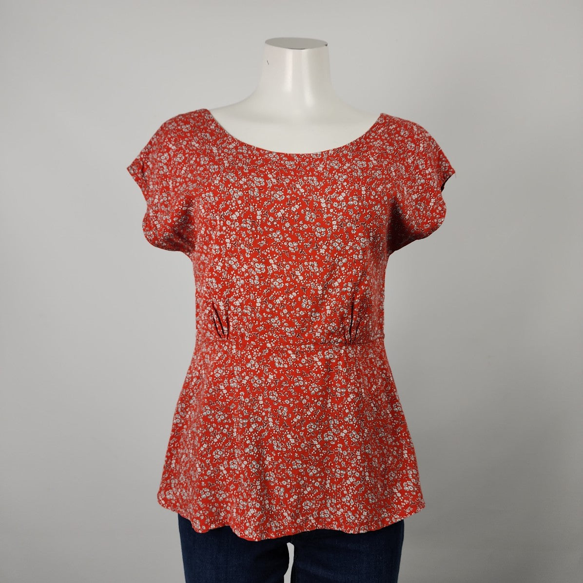 Sabrina Butterfly Red Floral Short Sleeve Top Size S/M