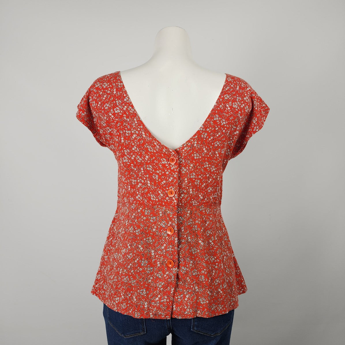 Sabrina Butterfly Red Floral Short Sleeve Top Size S/M