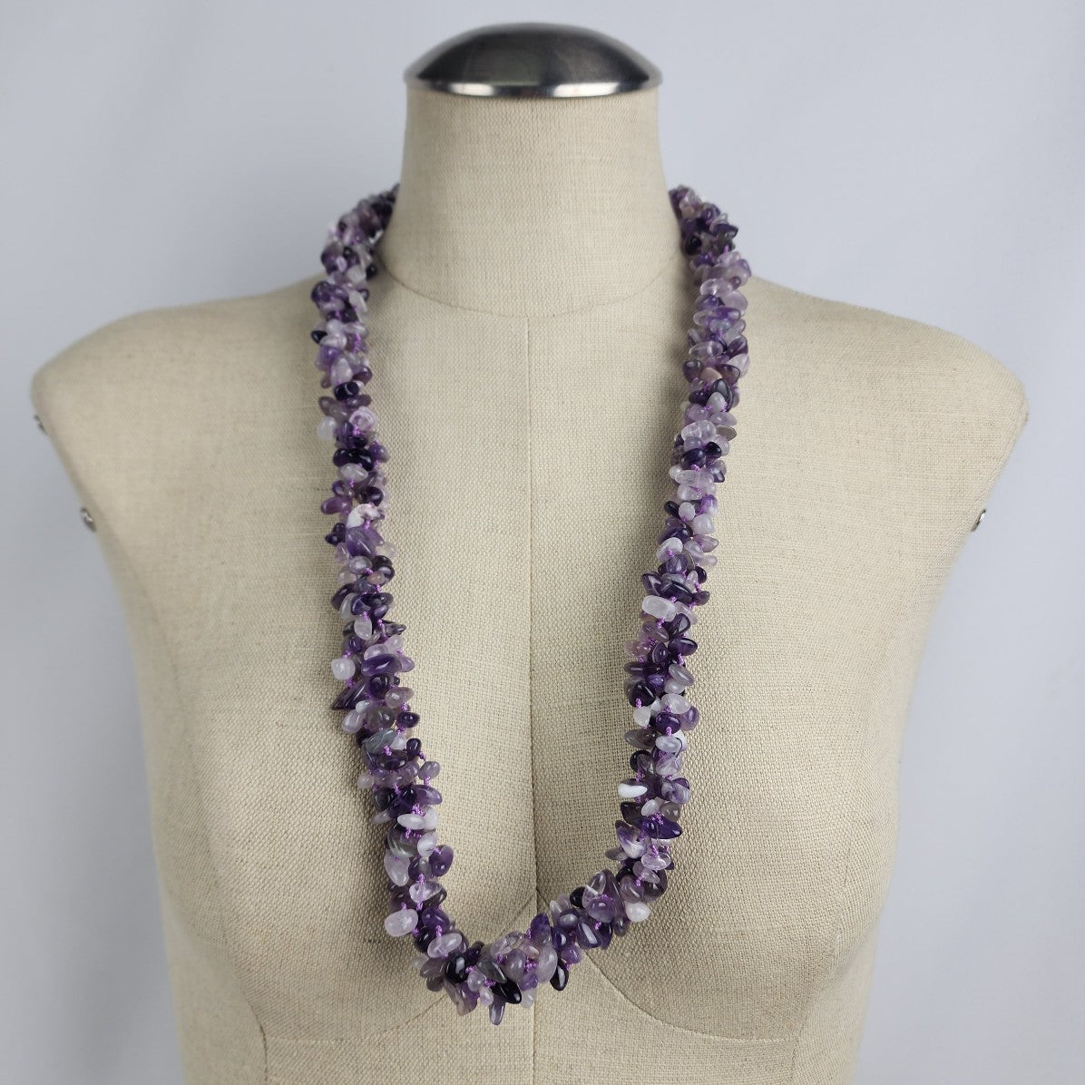 SAJEN 925 Purple Polished Natural Stone Beaded Necklace