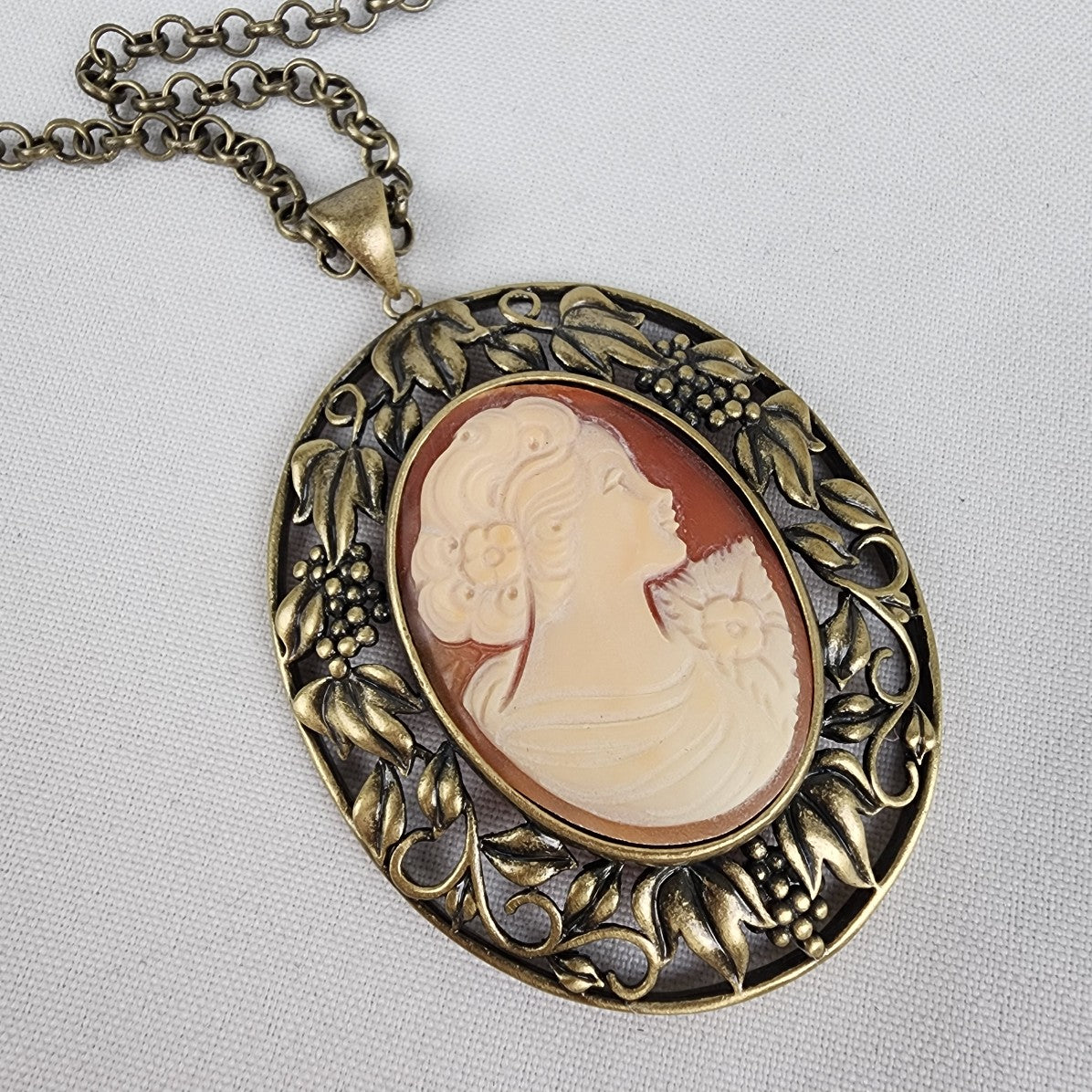 Amedeo Bronze Oversize Cameo Pendant Chain Necklace